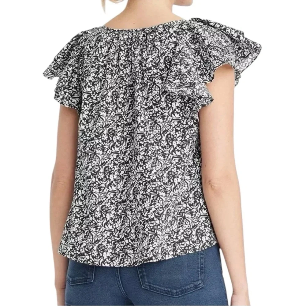 Universal Thread Fall Ruffle Sleeve Flounce Blouse Black/White Floral Top | NWT! - Picture 2 of 5